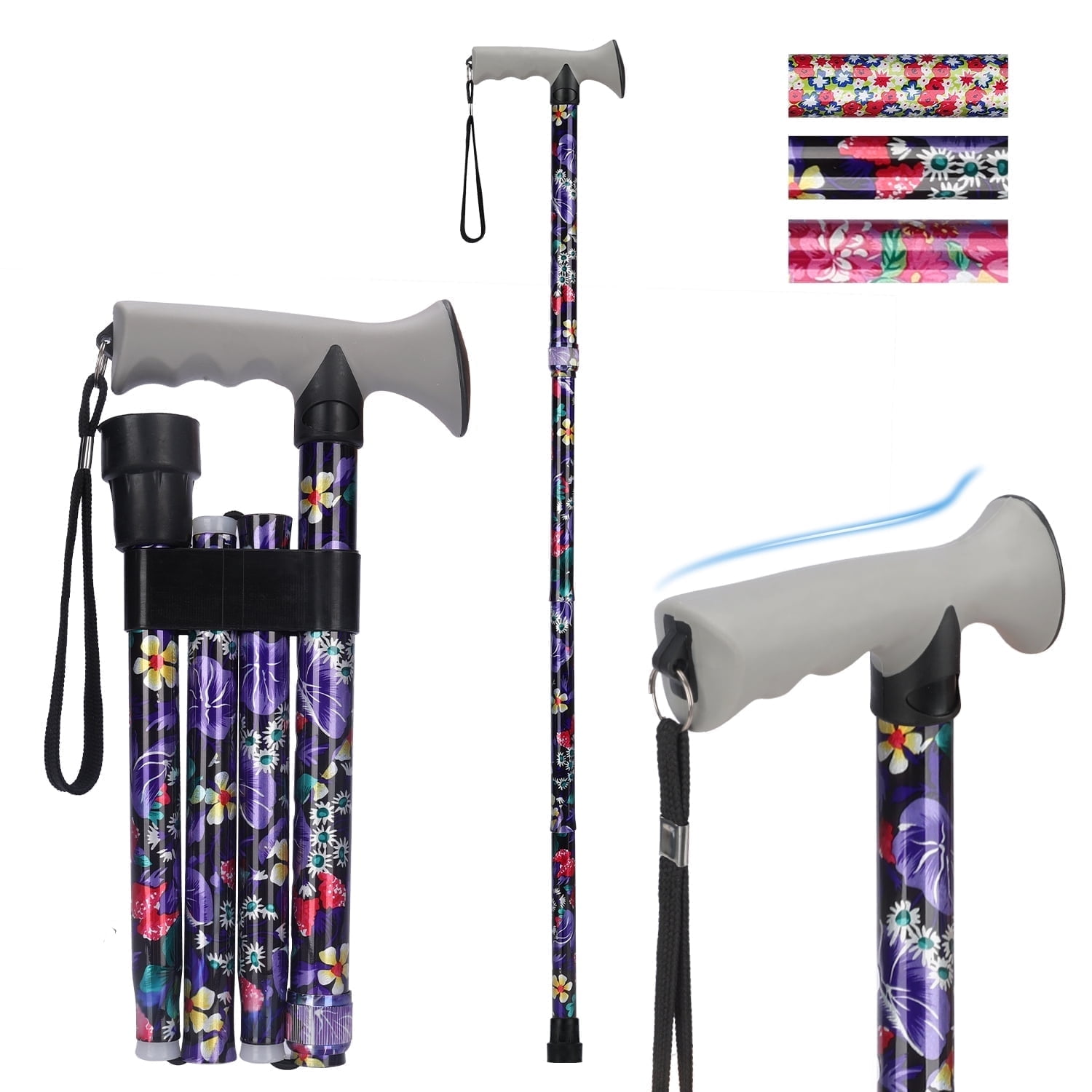 Steadycane Foldable Stand-Up Walking Cane With LED Light – Adjustable Height – Brand New