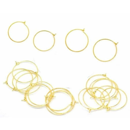 Square Beaded Hoops - 200 Gold-plated Brass 25mm Beading Hoop Wine Glass Charms