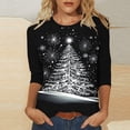thumbnail image 2 of asdoklhq Christmas Womens Christmas Tops Women's Crew Neck Christmas Print 3/4 Sleeve Round Neck T-shirt Blouses Black XL, 2 of 5