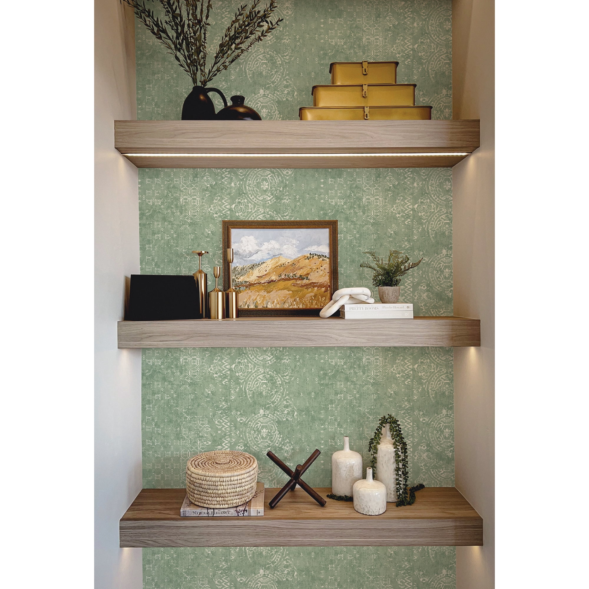 Better Homes & Gardens Green Boho Filigree Medallion Peel and Stick Wallpaper, 20.5" x 18'
