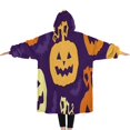 thumbnail image 2 of Oversized Wearable Blanket Hoodie,Purple Halloween Jack Lanterns Sherpa Blanket Hoodie with Super Pockets,Super Warm Fuzzy Pullover for Women & Men, 2 of 6