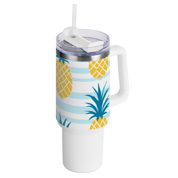 Pineapple Stripe 40 oz Tumbler with Handle and Straw Insulated Travel Mug Reusable Stainless Steel Water Bottle