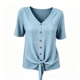 thumbnail image 4 of Tqyyweavej Women Cotton Linen Button Down Tops Tie Front Short Sleeve Shirts Casual V Neck Summer Tops for Women Size S to 2XL, 4 of 8