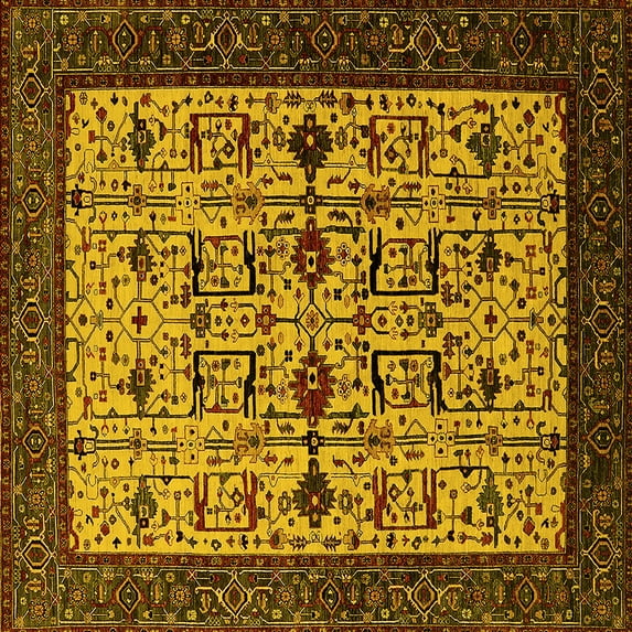Ahgly Company Indoor Square Oriental Yellow Traditional Area Rugs, 3' Square