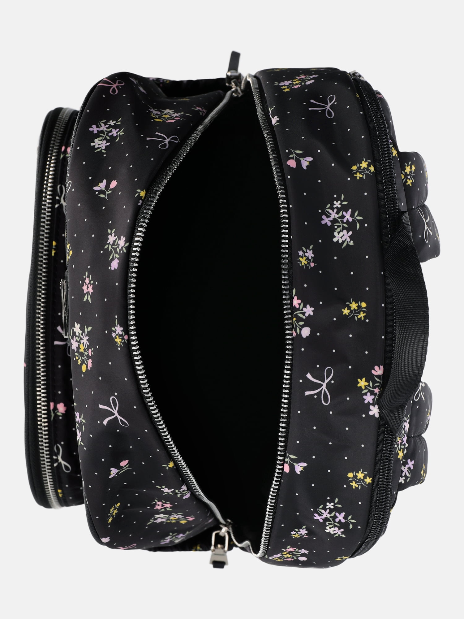 Madden NYC Women's Dome Backpack with Chain Accent, Black Bow Floral