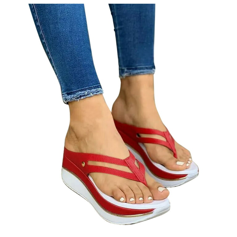 nsendm Female Shoes Adult for Women Slippers Heel Hollow Platform Women's  Flip Summer Fashion Flip Women's slipper Slippers for Women Summer Red 6.5
