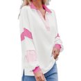 thumbnail image 5 of Women's Color Block Oversized Polo Sweatshirt V Neck Long Sleeve Casual Pullover Loose Tops, 5 of 6