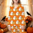 thumbnail image 2 of RUTAYY Girls Pajama Set Cute Ghost Pumpkin Halloween Graphic 2 Piece Sleep Set Long Sleeve Notch Neck Kids Cozy Indoor Outfit Orange, 2 of 5