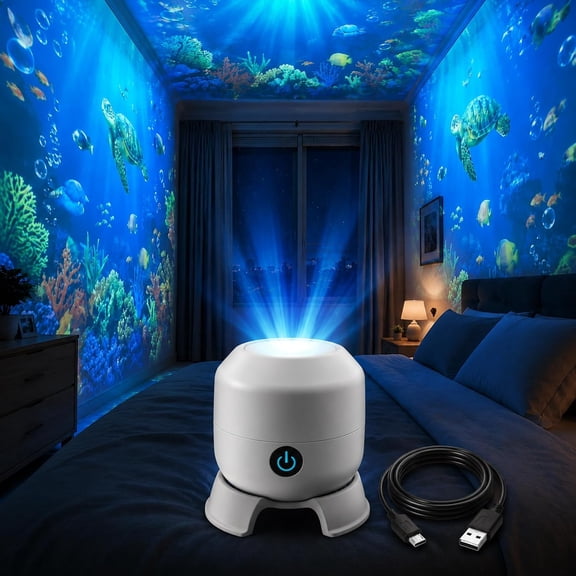 Dynamic Rotating LED Projector Light, 360° Rotating Ocean Wave Night Projection Night Light, Multi-Angle Projection Base, for Bedroom, Home Theater (Christmas)