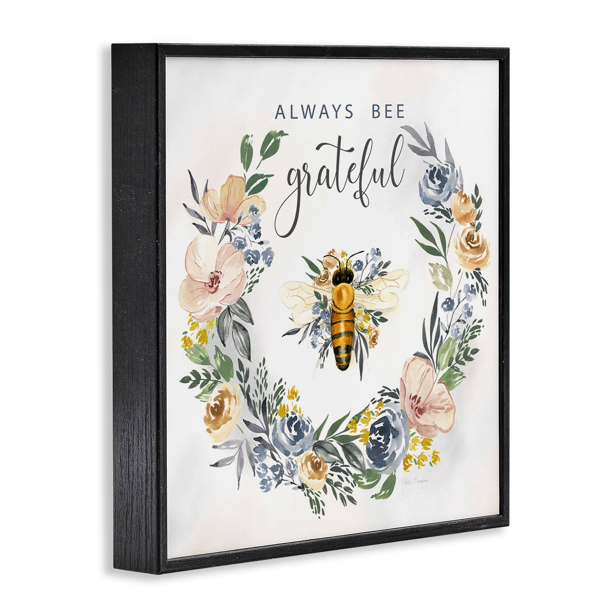 Stupell Industries Country Bee Grateful Botanical & Floral Painting Black Framed Art Print Wall Art, 12 x 12