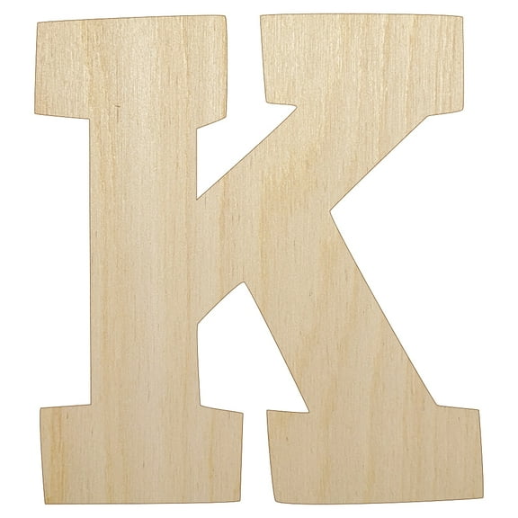 Letter K Uppercase Fun Bold Font Wood Shape Unfinished Piece Cutout Craft DIY Projects - 4.70 Inch Size - 1/8 Inch Thick