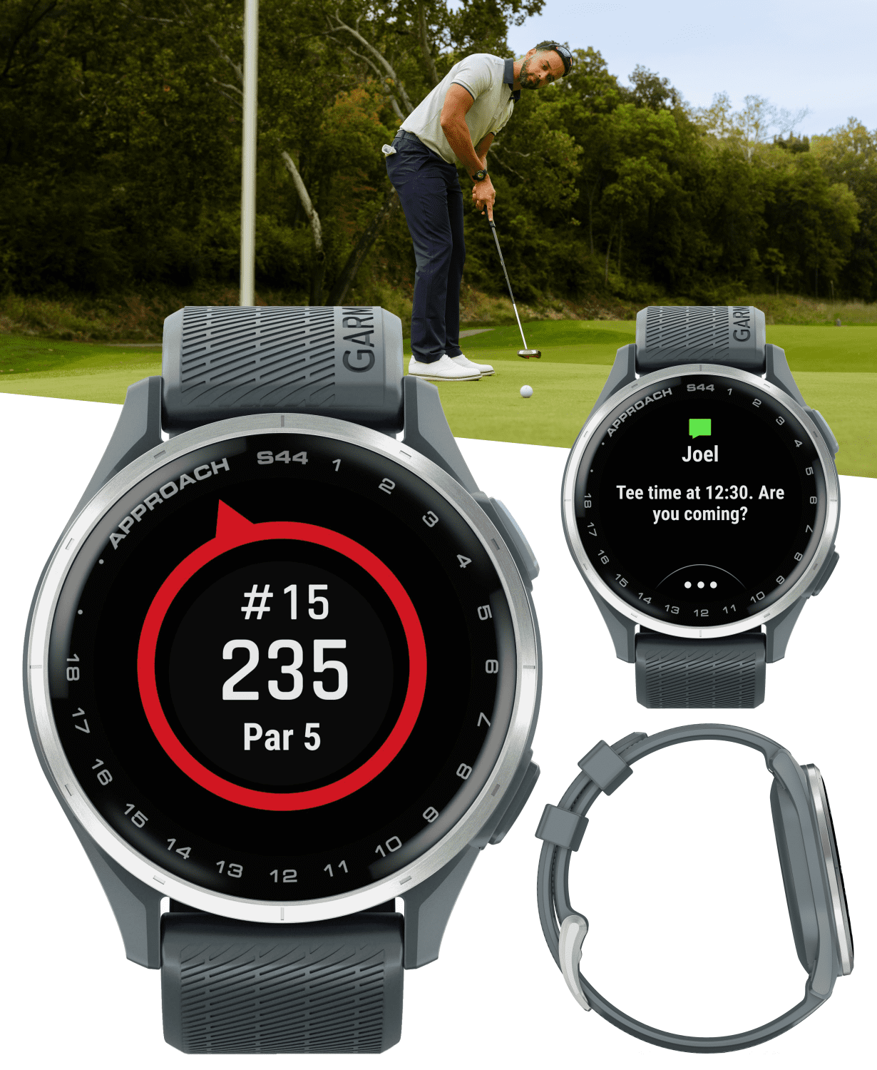 Garmin Approach S44 Golf GPS Smartwatch Silver Aluminum Bezel with Twilight Silicone Band with Wearable4U Power Bank Bundle