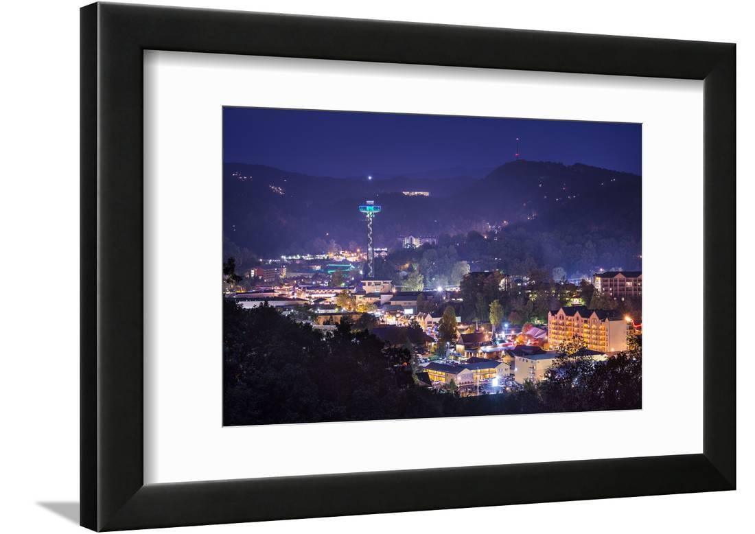 Gatlinburg, Tennessee in the Smoky Mountains. Framed Print Wall Art By
