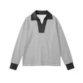 thumbnail image 3 of XRoczxe Girls Striped Rugby Shirt, Long Sleeve Color Block Polo Top with Contrast Collar, Casual Cotton Blend Pullover Sweatshirt for School & Play, 3 of 6