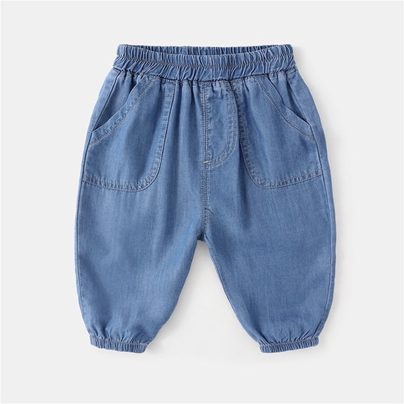 UACY Toddler Boys and Girls Denim Harem Pants - Loose Elastic Waist Pull On Joggers for Fall Daily Comfort Wear (Dark Blue, 18-24 Months)