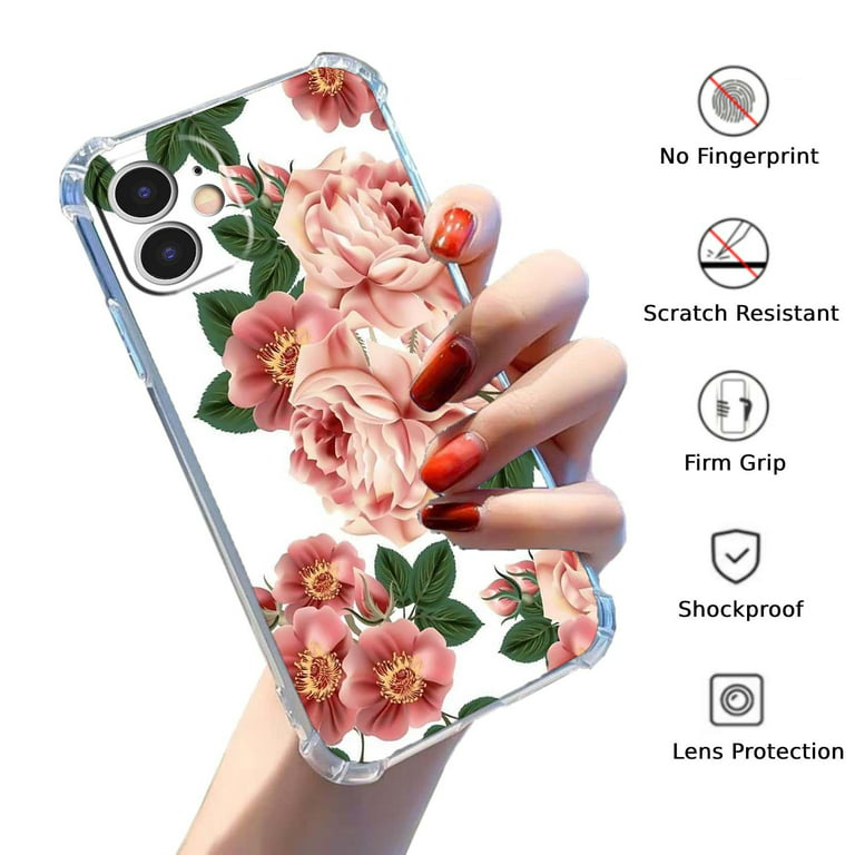 Pink Flower Phone Case Compatible with iPhone 11 6.1 Inch - Shockproof  Protective TPU Aluminum Cute Pink Floral iPhone Case Designed for iPhone 11