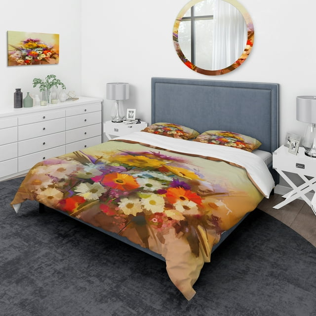 Designart Set de Literie Traditionnel 'Bouquet de Fleurs' - Housse de Couette et Impostures