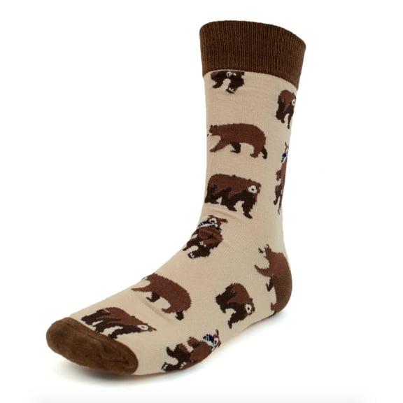Urban-Peacock Men's Novelty Fun Crew Socks for Dress or Casual - Brown Bear
