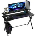 thumbnail image 2 of HomCom 55 inch Gaming Desk Racing Style Computer Office PC Gamer Workstation with Elevated Monitor Stand, Headphone Hook, Black, 2 of 9