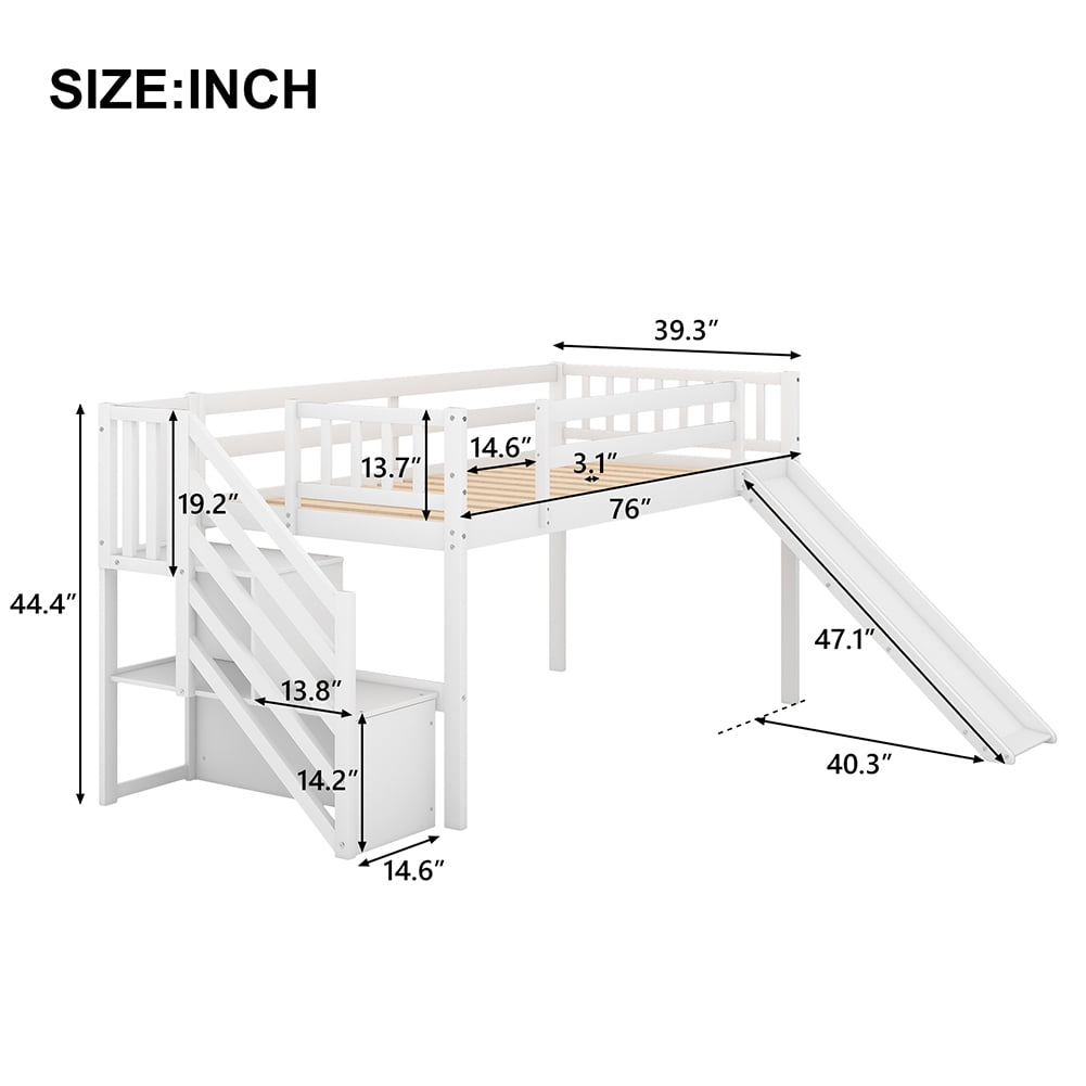 Kadyn Twin Mood Loft Bed with Adjustable Slide, Multifunctional Design, White