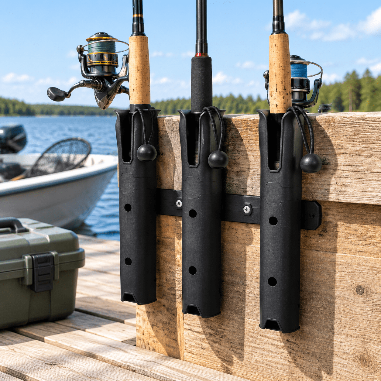 3 Tube Black Boat Fishing Rod Holders for Golf Cart Garage and Marine Use