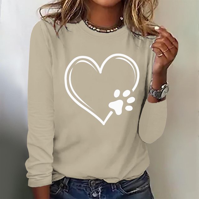 Jienlioq Hauts pour Femmes Tendance Mode Chandail Imprimé Col Rond Manches Longues Décontracté Offres Cyberlundi