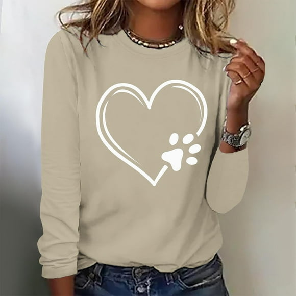 Jienlioq Tops for Women Trendy Fashionable Women's Printed Round Neck Pullover Long Sleeved Casual Top Deals Cyber Monday