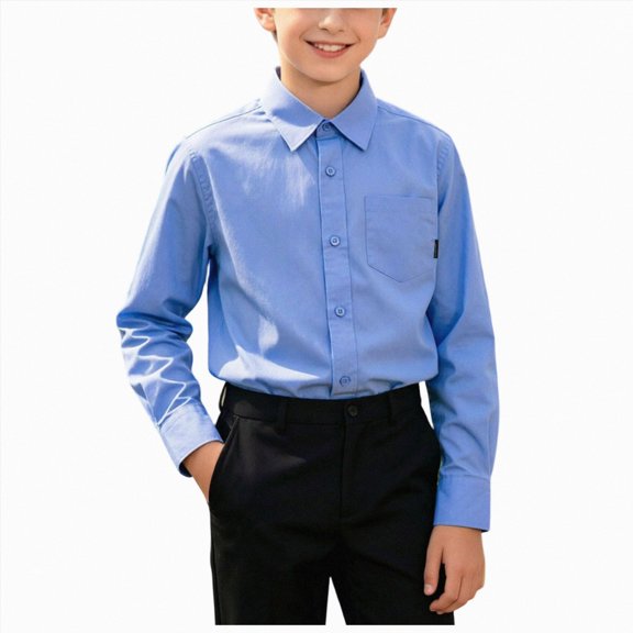 JUMEYU Long Sleeve Uniform Shirts for Boys Toddler Boys Long Sleeves Button Down Shirt Size 11-12 (Blue,11-12 Years)
