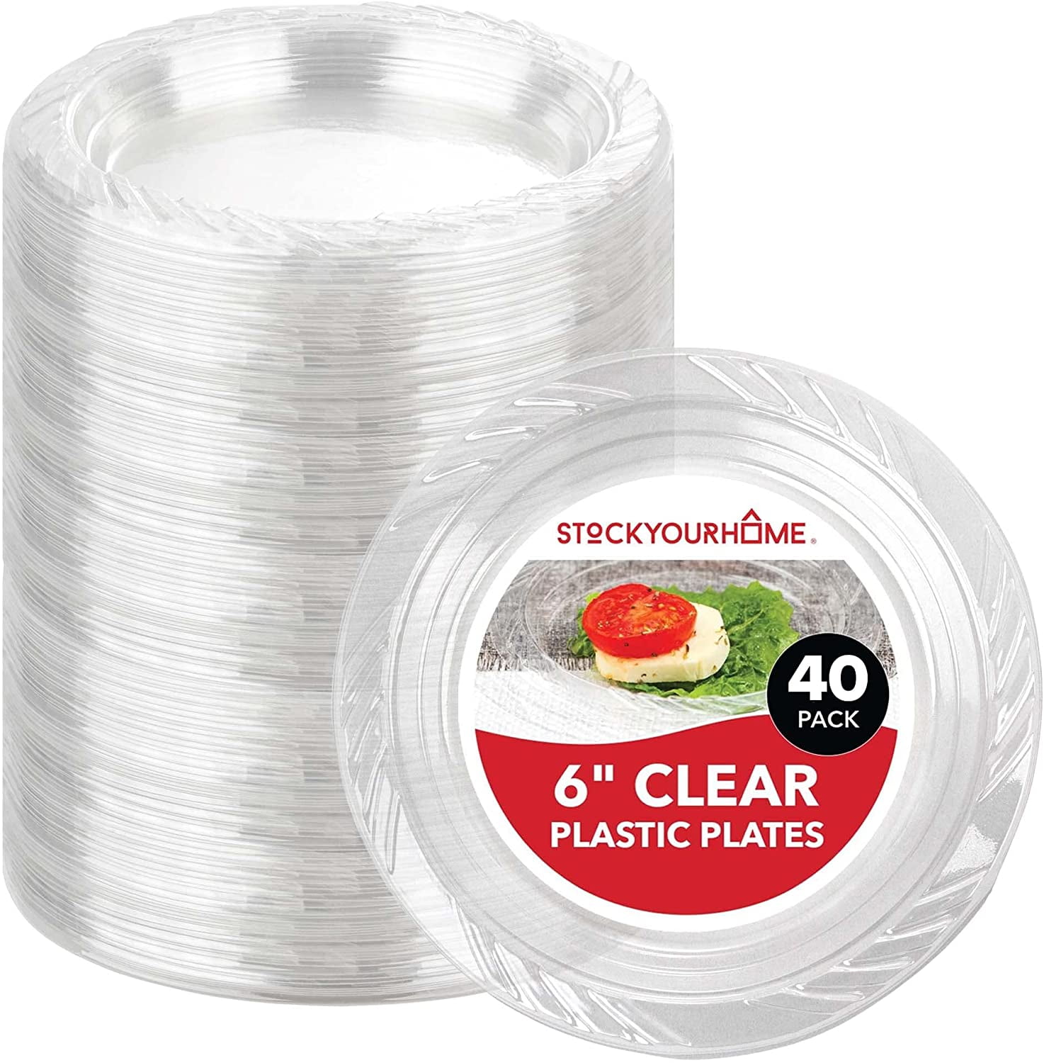 Stock Your Home Clear Plastic Dessert Plates (40 Pack) 6Inch