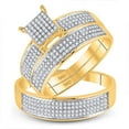 thumbnail image 3 of Solid 10K Yellow Gold His and Hers Real Natural Diamond Trio Three Rings Set Cluster Matching Rings Wedding Band Set 1/2 Carat - ( .53 Cttw ) - Ladies Size 7.5 - Mens Size 12, 3 of 7