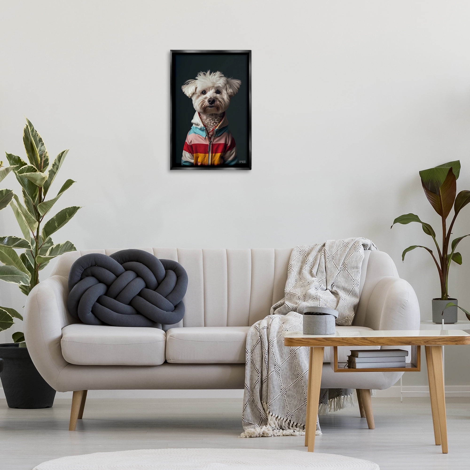 Stupell Industries Terrier Dog with Windbreaker Animals & Insects Painting Black Floater Framed Canvas Art Print Wall Art, 17 x 25