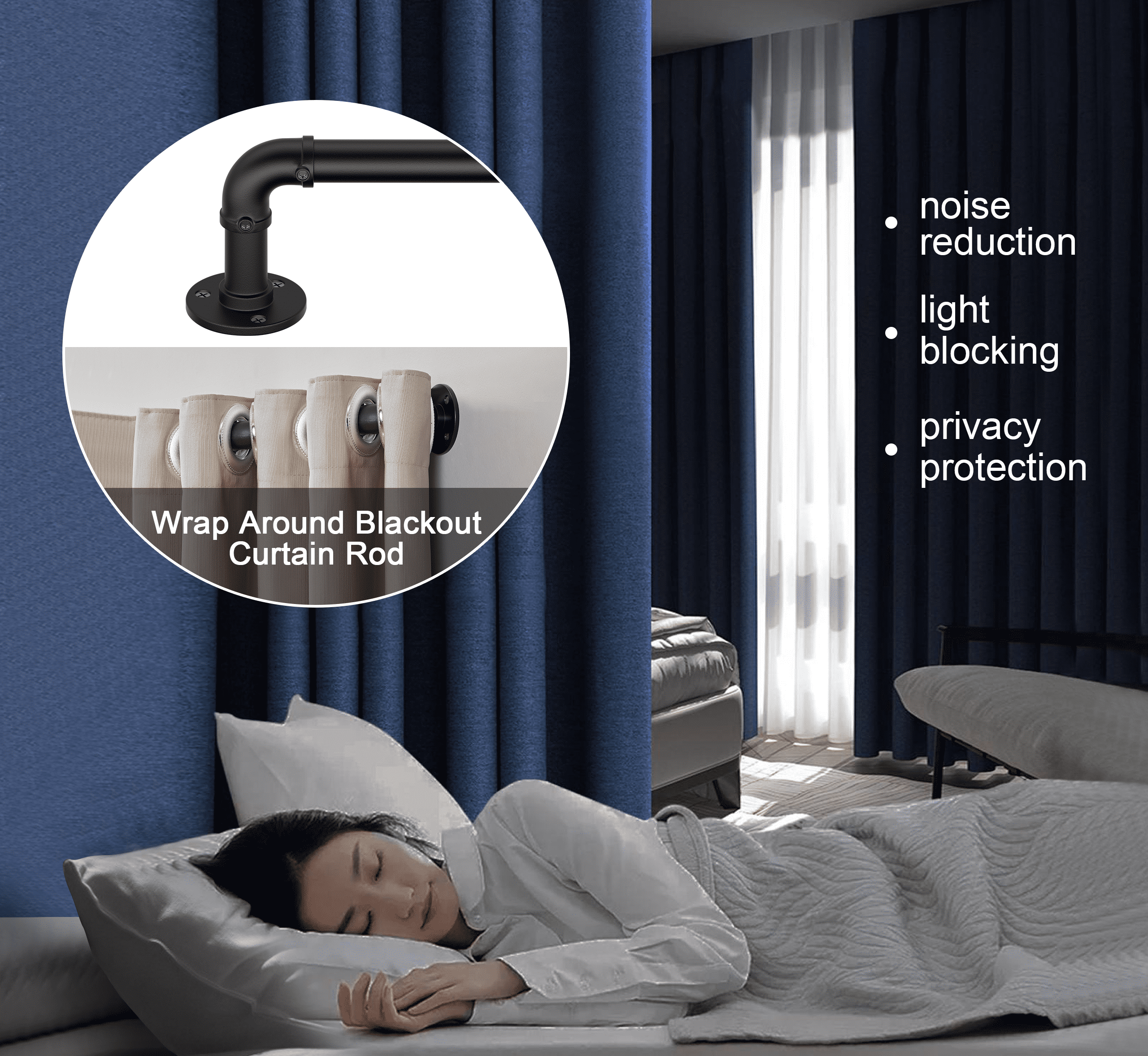 Curtain Rods for Windows  28 to 48 Inch, Black Curtain Rod, Heavy Duty Industrial Curtain Rods, Drapery Rods, 1 Inch Adjustable Indoor/Outdoor Curtain Rod 32-48"