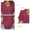 thumbnail image 4 of Camiseta de manga soplada para mujer, blusa de manga corta con cuello en V, informal, holgada, de Color puro, para citas, 4 of 5