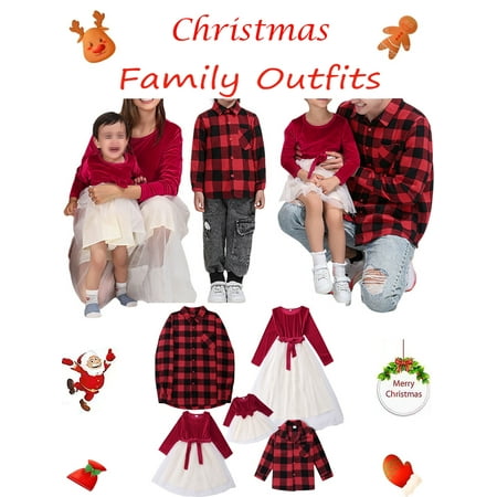 

Family Christmas Matching Outfits Plaid Long Sleeve Fall Mommy and Me Dresses Mens Boys Shirts New Year Holiday Clothes Set