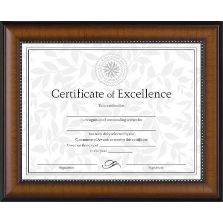 Certificate Gem - DAX Prestige Document Frame, Walnut/Black, Gold Accents, Certificate, 8 1/2 x 11