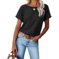thumbnail image 4 of XFLWAM 2023 Women Summer Tops Short Sleeve Solid Color T-Shirts Tees Raglan Casual Loose Fit Tunic Tops Black M, 4 of 5