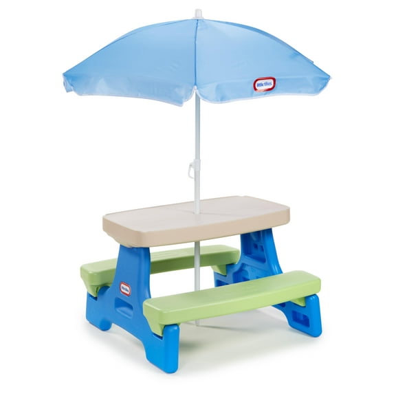 Little Tikes Easy Store Kids Durable Picnic Table with Umbrella, Indoor Outdoor, Ages 2 