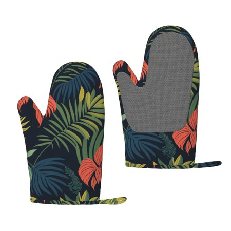 ZNDUO Kitchen Oven Gloves, Durable Heat Resistant Oven Gloves with Quilted Liner Non-Slip Textured Grip Perfect for BBQ, Baking, Cooking and Grilling, Jungle Flowers Tropical