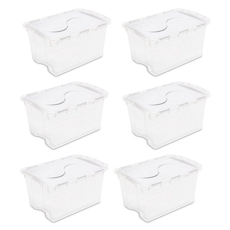 Base Camp Storage - 6 Pack Sterilite 19148006 48 Qt Clear Base Hinged Lid Storage Box Tote Container