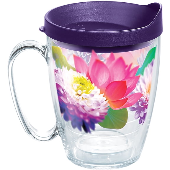 Tervis Floral Filter Made in USA Double Walled Insulated Tumbler Travel Cup Keeps Drinks Cold & Hot, 16oz Mug with Handle, Clear
