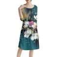 thumbnail image 6 of QIJIE Dresses for Women Summer 3/4 Sleeve Holiday Boho Floral Swing Midi Dress Crew Neck Flowy Sundress A-Line Vacation Casual Wedding Guest Dresses with Pockets White S, 6 of 6