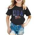 thumbnail image 4 of MIXUE Toddler Girls Tops & T-Shirts Summer Fourth Of July Independence Day Letter Flag Print Round Neck Short Sleeve Casual Party Tshirts Holiday Wear,Black,3-4 Years, 4 of 4
