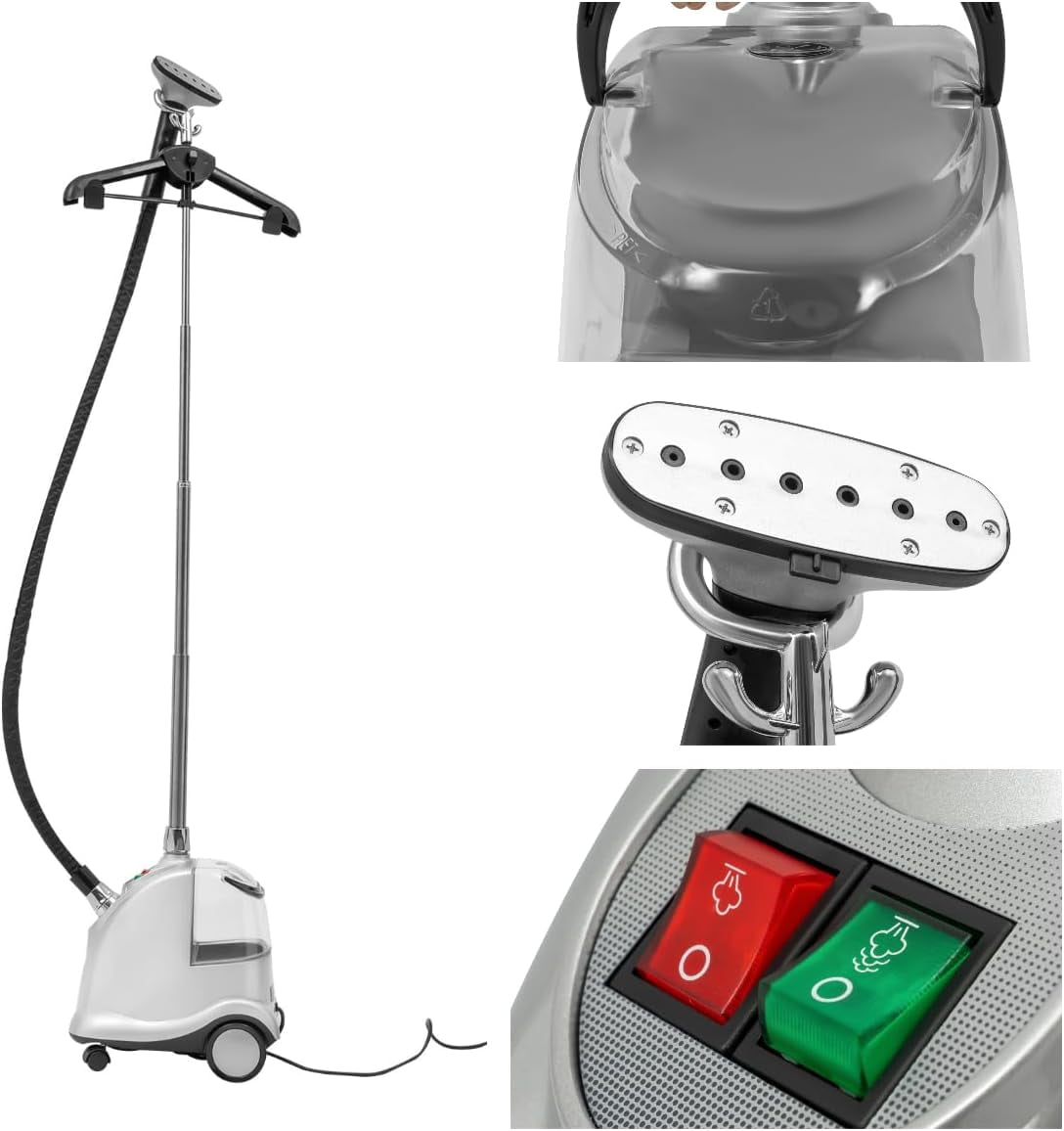 1800W Full Size Garment Steamer Professional Standing Steamer for Clothes Steaming Wrinkle Remover with Roll Wheels & Large 3L Water Tank