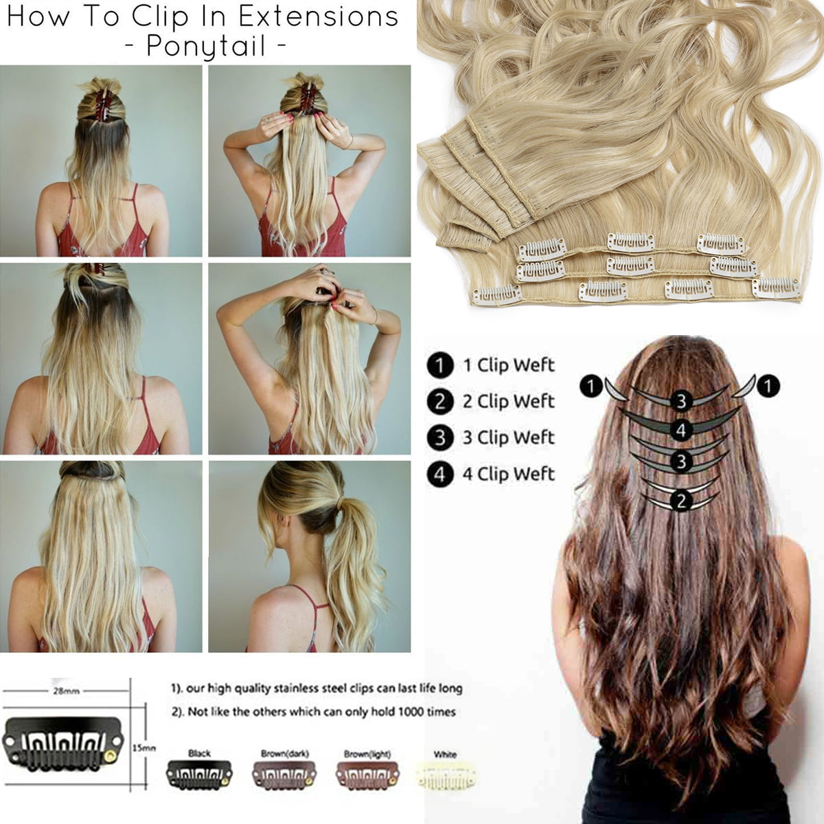 SEGO Clip in Hair Extensions Straight Full Head Real Hair 8 Hair Pieces 18  Clips For Women Hollywood Hair Accessory