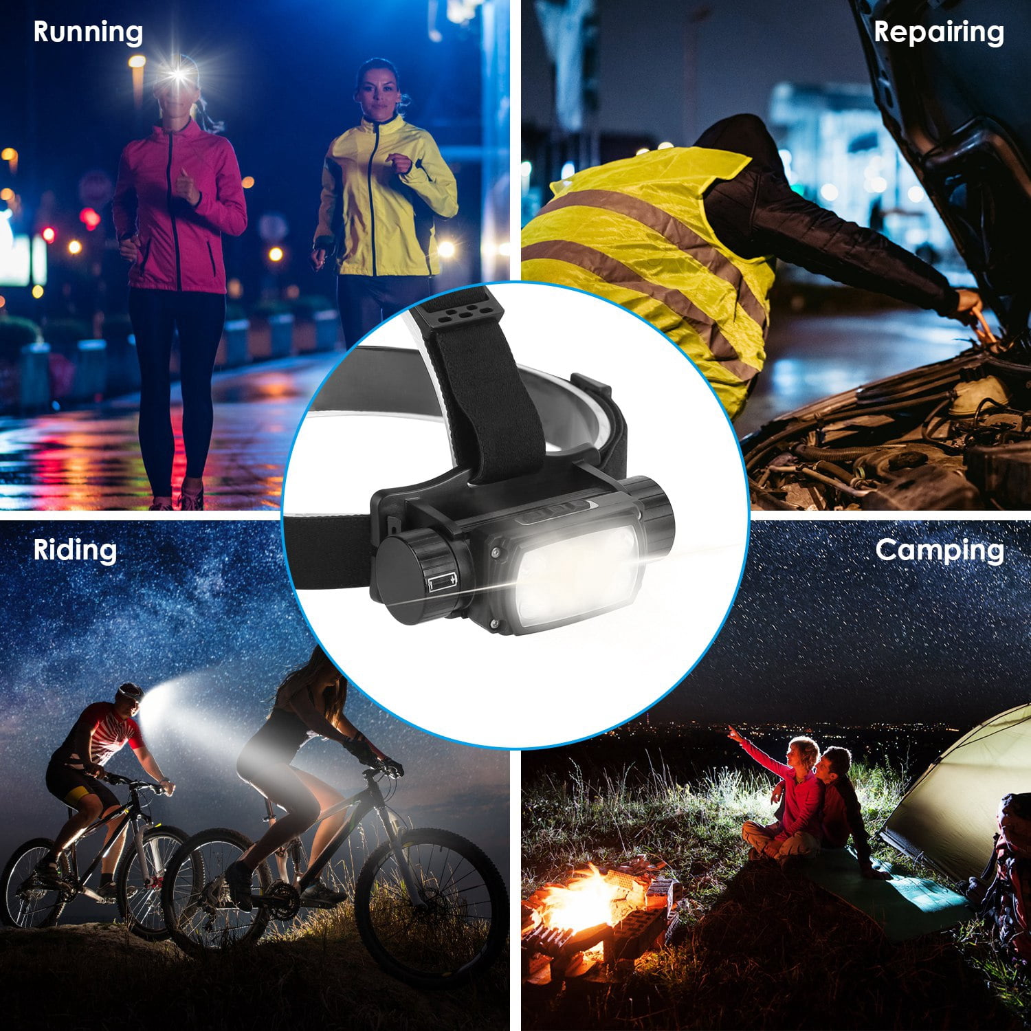 Rechargeable Motion Sensor Headlamp with 9 Light Modes – Hand Wave Control, Phone Charging, for Fishing, Running, Camping, and Hiking