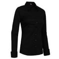 thumbnail image 2 of J. METHOD Women's Button Down Shirt Long Sleeve Roll Up Stretch Collar Office Work Formal Casual Basic Blouse Top NEWT04 Black L, 2 of 5
