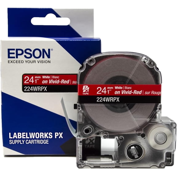 Epson LABELWORKS 224WRPX - White on Red PET Label Maker Tape - 1" (24MM) Wide, 30'