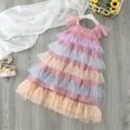 thumbnail image 2 of Girls Dresses Tulle Toddler Fly Sleeve Rainbow Tulle Ruffles Princess Dance Party Clothes Dress Casual Little Girl Dress for 2-3 Years, 2 of 9