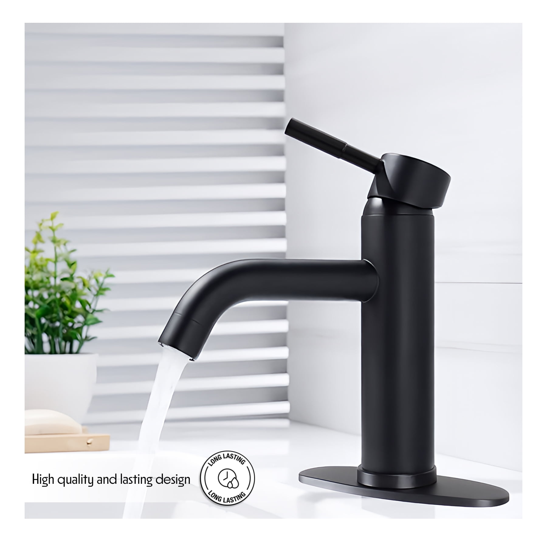 WMF WMF-4316MB-S Stainless Steel Black Single Handle Bathroom Sink Faucet