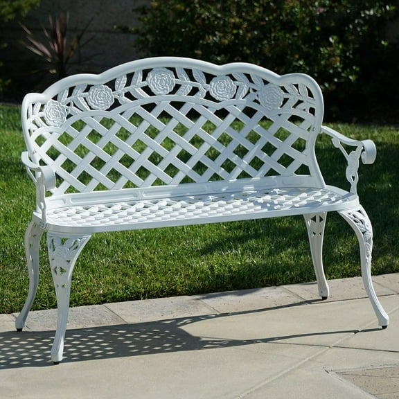 White Lattice Design Garden Bench 42.5 Inch Long